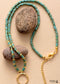 Boho Necklace, Seed Beads Gold Horn Evil Eye Heart Pendant